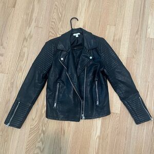 Topshop Black Leather Moto Jacket with Zipper Detailing